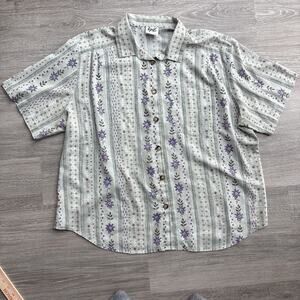 Topsilo Womens Floral Striped Button Down Shirt Short Sleeve Cottagecore L